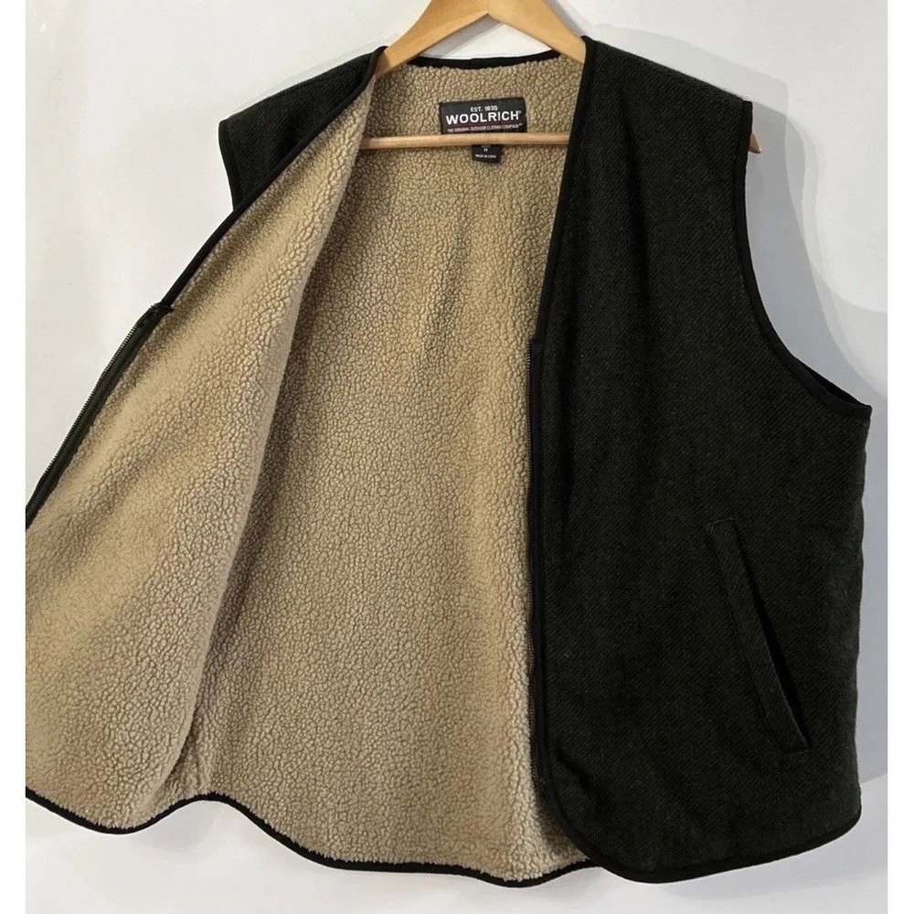 Mens Woolrich Sherpa Lined Wool Blend Vest Sz Med Pockets‎